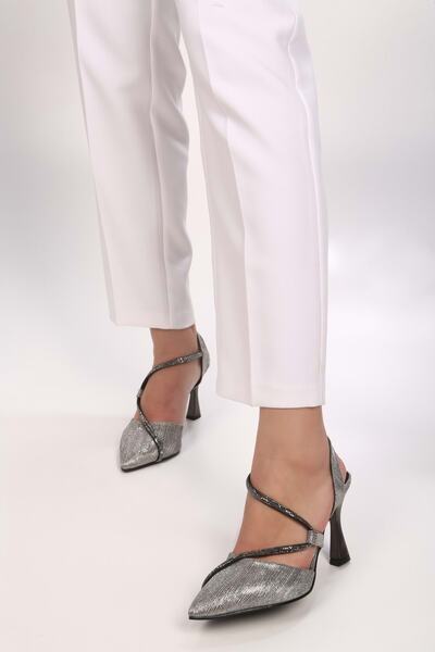 Shoeberry Women's Mungo Platinum Silvery Stone Heeled Shoes