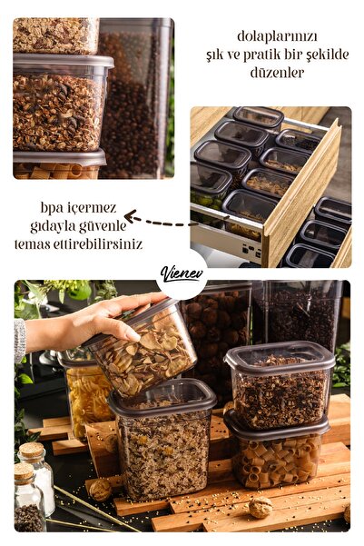 Vienev Set of 24 Peggy Rectangular Storage Containers 6x(1500-1150-800-400 Ml) with Screen Printing Label, Anthracite