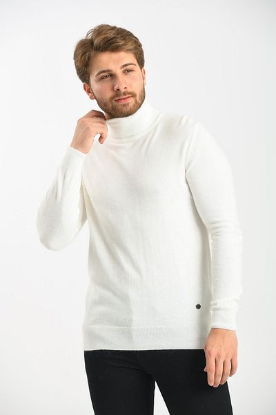 Çizgi Triko Ανδρικό Full Fisherman Λευκό Πουλόβερ Angora Rabbit Wool κανονική εφαρμογή