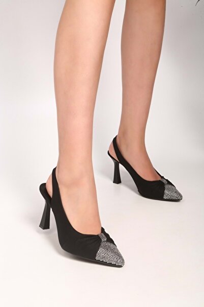 Shoeberry Női cent fekete matt szatén kő tűsarkú