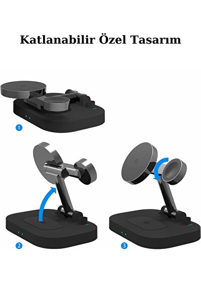 Fuchsia Ud24 Kablosuz Magsafe Şarj Standı 4in1 Lambalı Şarj Istasyonu 15w, Hızlı Şarj