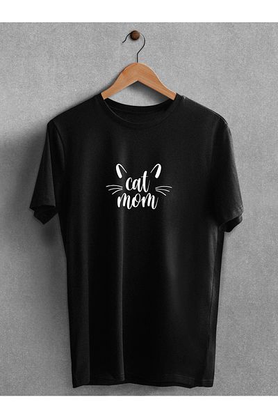 Pear Wear Μπλουζάκι Cat Mom Printed Μαύρο Λευκό Oversize Crew Neck T-shirt Cat Mom