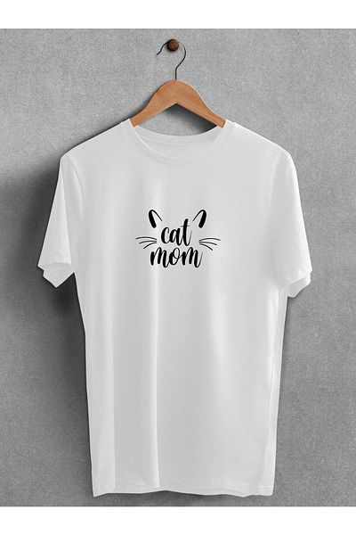 Pear Wear Μπλουζάκι Cat Mom Printed Μαύρο Λευκό Oversize Crew Neck T-shirt Cat Mom