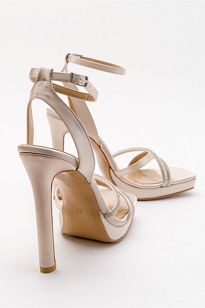 LuviShoes Osea Beige Satin Stone Women's High Heeled Evening Dress Shoes