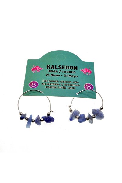 X-Lady Accessories Doğaltaş Boğa Burçu Kalsedon Taşı Burç Küpe - 2334