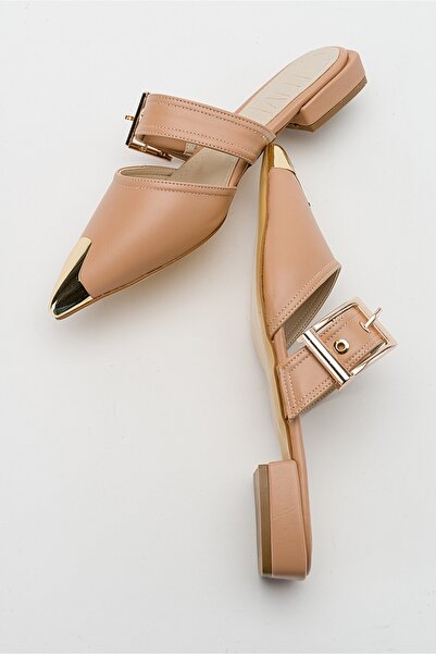 LuviShoes Jenni Bézs csatos női papucs