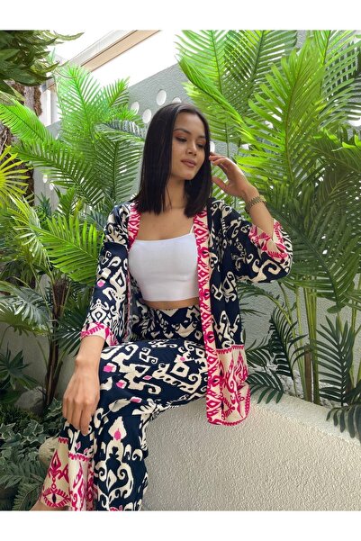 şems fashion طقم بنطلون وسترة من قماش الفيسكوز، طقم مزدوج من الأعلى والأسفل