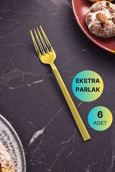 Vipinox 6 Pieces Luxury Shiny Gold Dessert Fork Stainless Steel Stick Model Gold Dessert Fork