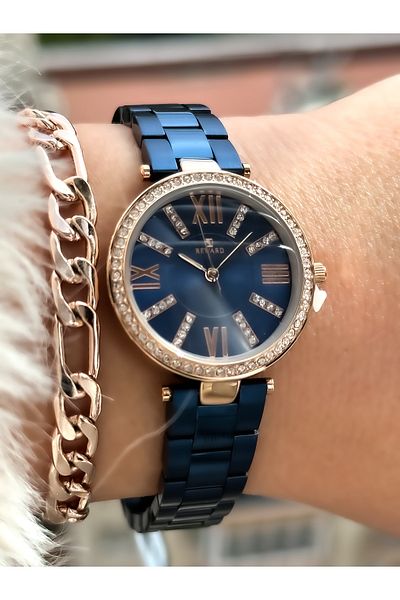 Reward VIP Dark Blue Color Steel Strap Trend Model Women's Wristwatch + Bracelet