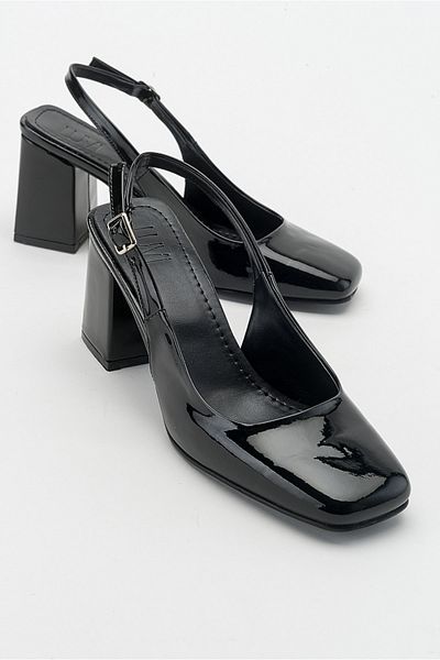 LuviShoes Libby Damen-Schuhe mit Absatz aus schwarzem Lackleder