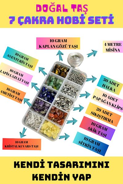 GÜMÜŞTEL EL SANATLARI Certified Natural Stone 7 Chakra Jewelry Making Set DIY Your Own Design