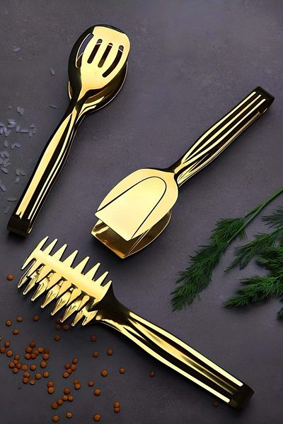 Hanedan Gold Service Presentation Pasta Cake Salad Cake Tongs Set Set of 3