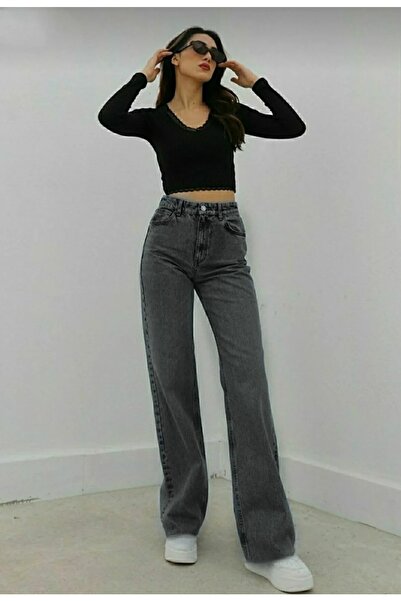 byhaziran butik Ψηλόμεσο τζιν παντελόνι με ελαστικότητα και φαρδύ μπατζάκι (W...