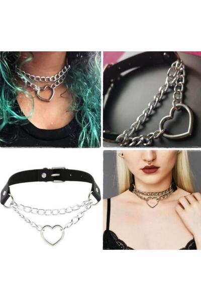 oldskoolbutik Choker with Chain and Heart Detail