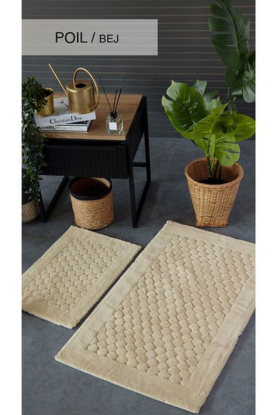İyi Geceler İstanbul Hcw Poly Beige Cotton 2 Piece Door Mat Set