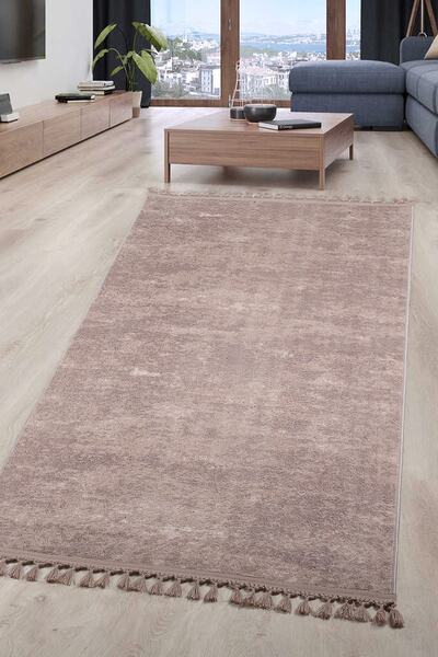 AVANTAJ Nova Kahve Leke Tutmaz Yıkanabilir Kaymaz Yolluk Yumuşak Püsküllü Saç...