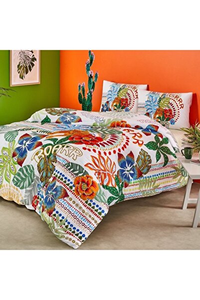 Taç %100 Pamuk Tek Kişilik Nevresim Takımı Lastikli Çarşafı Tess Yeşil