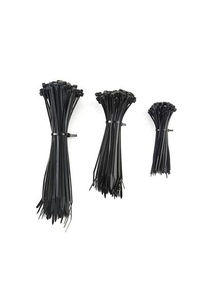 Tek-İş 100-150-250 × 2.5 مم ربطة كابل بلاستيكية سوداء ومجموعة مشابك فيلكرو - 60 قطعة