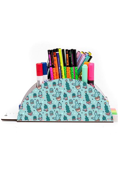 kutuTR Wooden Vip Flover Series Desktop Pen Holder Organizer with Rainbow Ruler Assembled Box