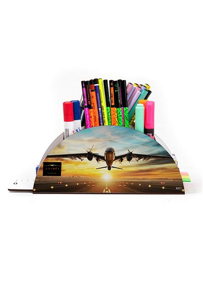 kutuTR Wooden Vip Airplane Series Desktop Pen Holder Organizer with Rainbow Ruler Assembled Box