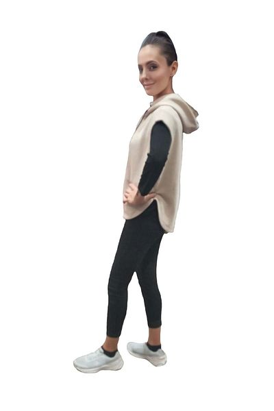 HNS Mrq Bottom Detail Hooded Vest - Cream - M - St04615-cream-m