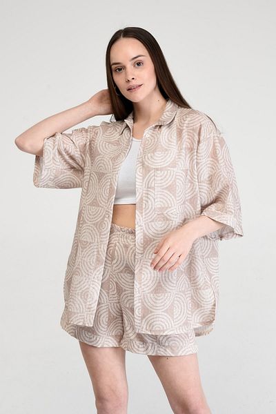 Bolder Dela Linen Mink Patterned 3/4 Sleeve Shirt