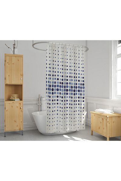 Zethome Perdeau de baie buline albastre 1x110x200 Perdeau de duș cu o singură aripă cu inel Cadou 4961