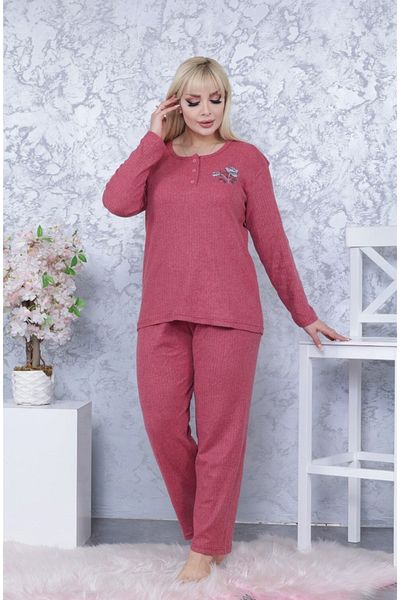 MEBA Women's Large Size Winter Claret Red Single Flower Pajama Set