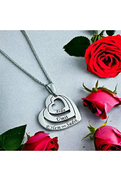 Satürn Silver Kuyumculuk Üçlü Isimli Kalpli Kolye Iki Üç Dört Beş Isimli Kalp...