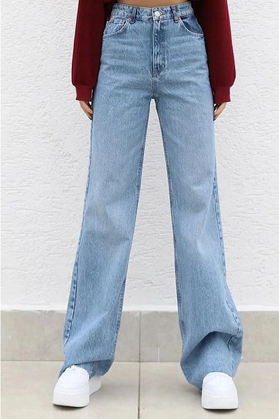 DRC trend Paula Light Snow Wash Lycra Talie Super Înaltă Blugi Femei Largi Pantaloni Palazzo Picior Lat