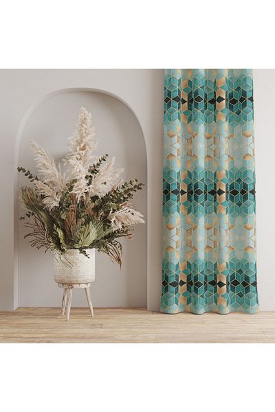stellahomes Turquoise Mosaic Digital Printed Background Curtain (( Single Wing ))