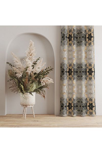 stellahomes Gray Mosaic Patterned Digital Printed Background Curtain Single Wing