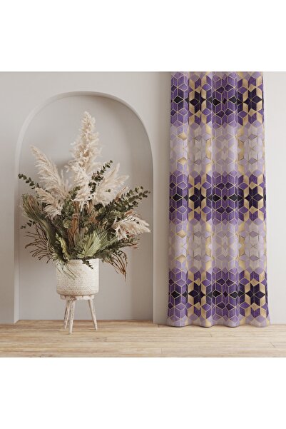 stellahomes Mor Mozaik Dijital Baskılı Fon Perde Tek Kanat
