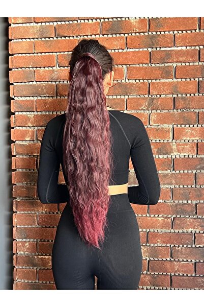 Suzan Peruk Puffy Wavy Ponytail with Dark Red Tie