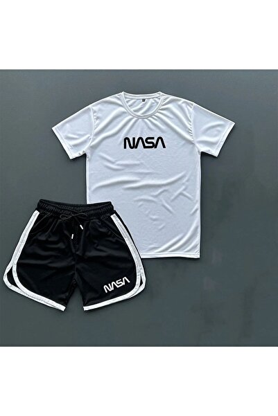MYDARKSTYLE Carse Forma Kumaşı Şort-t-shirt Nasa Baskılı Nasasorttshırt