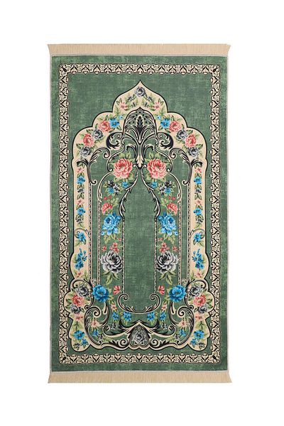 Bursa İpek Green Velvet Rug Prayer Rug