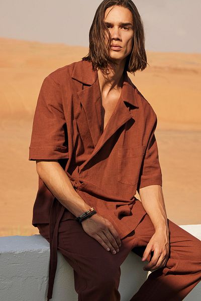 Dear Deer Cinnamon Linen Double Breasted Jacket Trousers Set