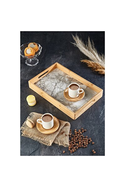 Bambum 13 Parça Tepsili Porselen 6 Kişilik Kahve Fincan Takımı