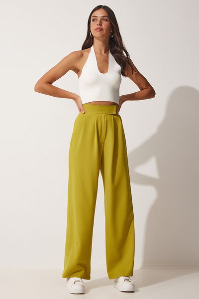 Happiness İstanbul Women's Oil Green Velcro Waist Loose Pants YL00001