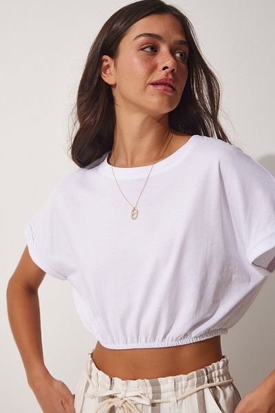 Happiness İstanbul Tricou alb cu talie elastică pentru femei UB00083