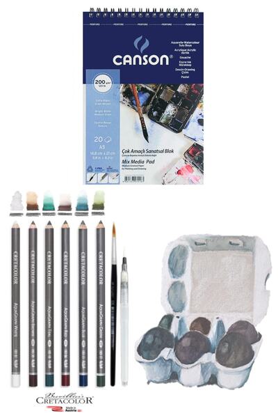 GLANCE Canson Eskiz Defteri Cretacolor 6'lı Aquarell Sulandırılabilir Fırçalı...