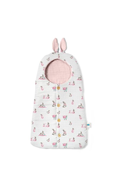 DEUX LAPINS % 100 Pamuk Bebe Lapin Rose Pamuk Muslin Kundak Battaniye