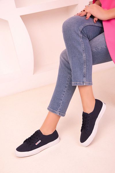 SOHO Navy Blue Linen Women's Sneakers 18111