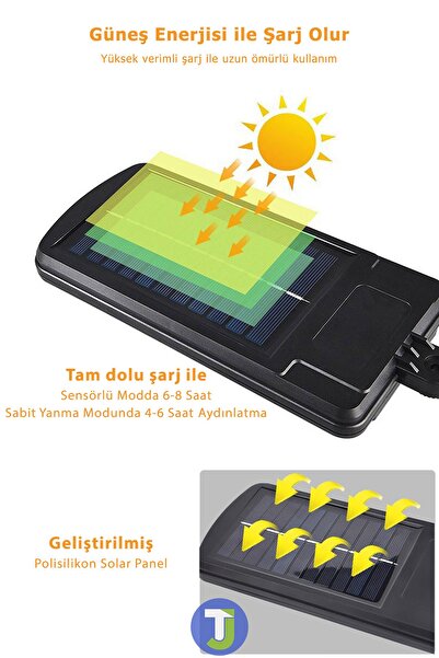 Technojet Kumandalı 120cob Ledli 6 Gözlü Solar Bahçe Aydınlatma Güneş Enerjili Lambası Projektör