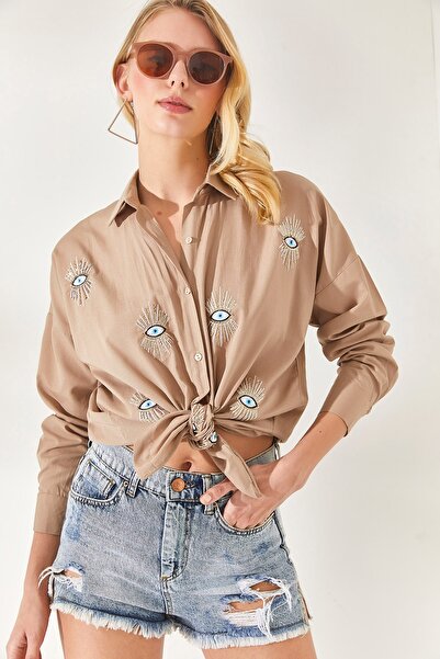 Olalook Detailní tkaná košile pro přítele z norkových flitrů GML-19000992