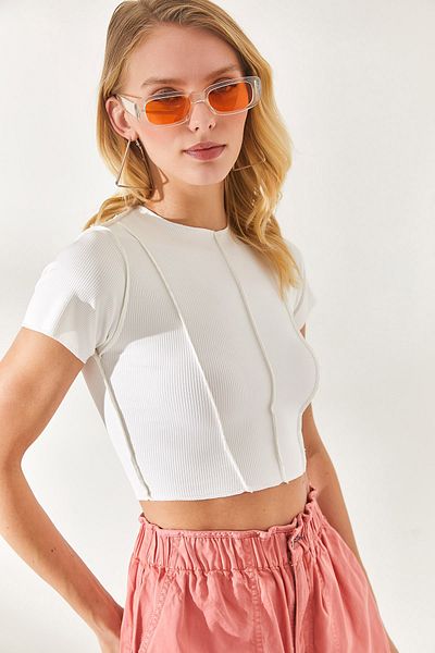 Olalook Women's Ecru Piece Short Sleeve Blouse BLZ-19002287