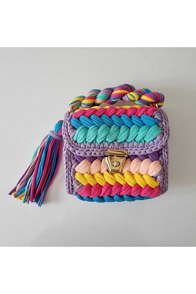 CHQEL Women's Unicorn Colorful Peanut Model Handmade Crocheted Combed Cotton Thread Bag & Hand, Shoulder and Cross