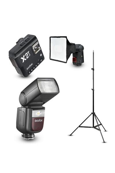 Godox V860ııı-n Nikon Flaş Full Set (tepe Flaş + Tetikleyici + Tripod + Softbox)