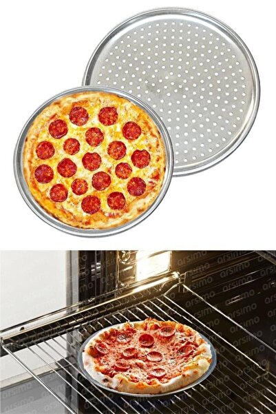 Russet 32 Cm Paslanmaz Çelik Delikli Pizza Lahmacun Dolma Altlığı Tepsisi