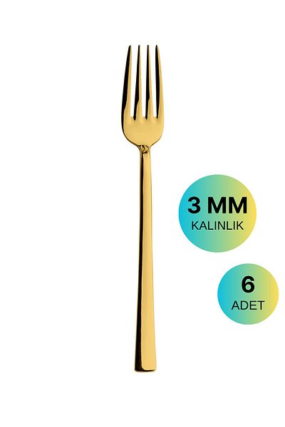 Vipinox 6 Pieces Luxury Shiny Gold Dinner Fork Stainless Steel Stick Model Gold Dinner Fork